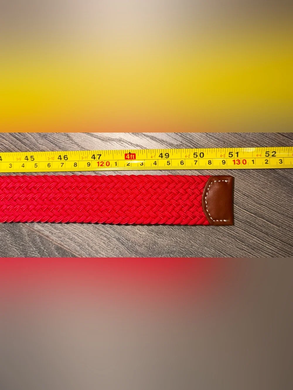 Mens Vineyard Vines Stretch Braided Belt, Red w Brown Leather, Size Large, NIB
